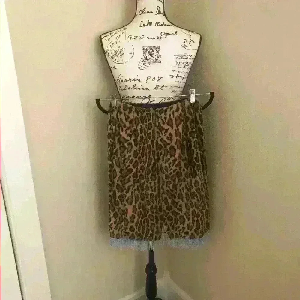 NWOT Vintage Leopard Skirt W/ Beaded Fringe Sm ❤️ - Picture 5 of 7
